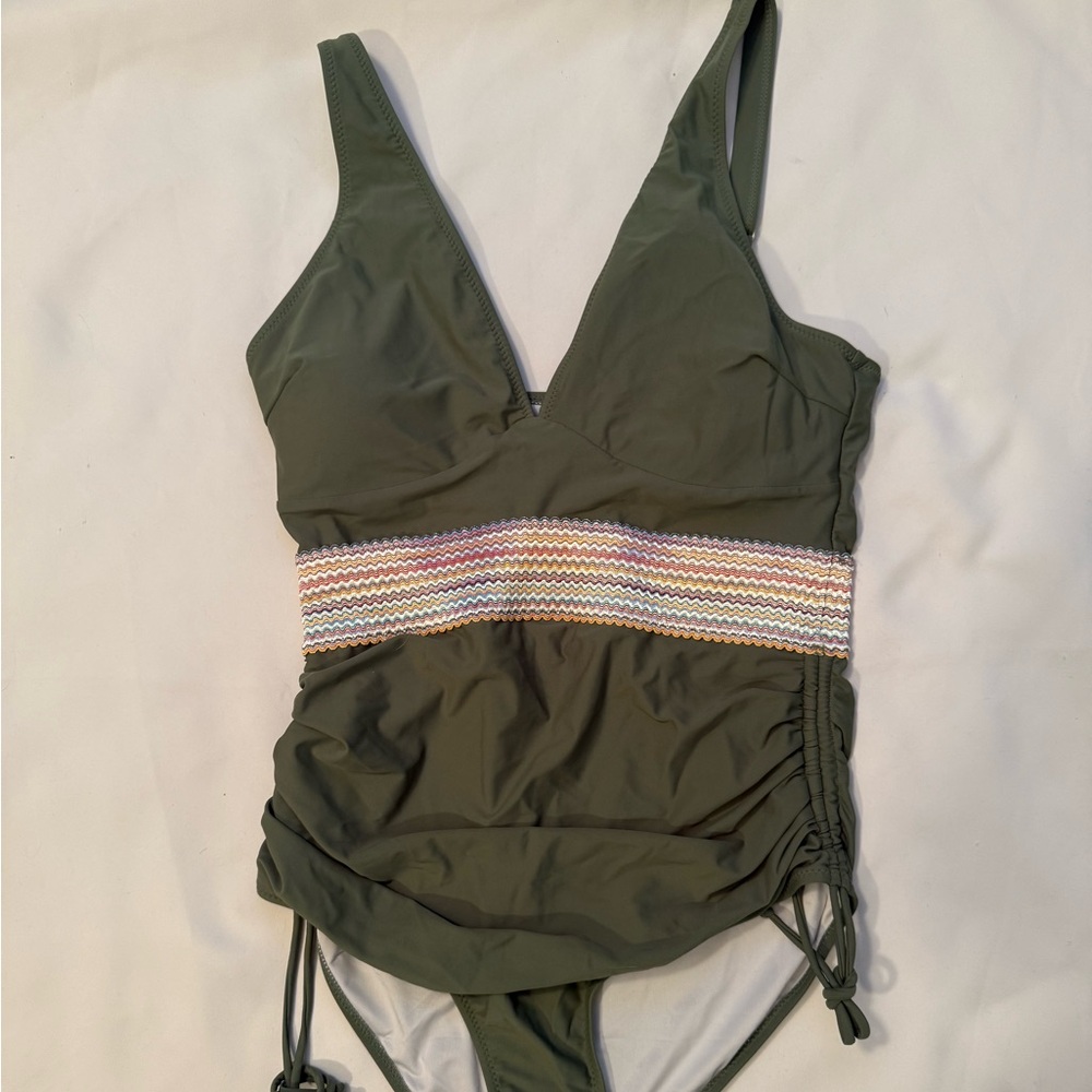 NWT Blooming Jelly Olive Green Swimsuit Large One Piece